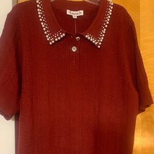 Nanette Lepore Red Sweater with Pearl Accents